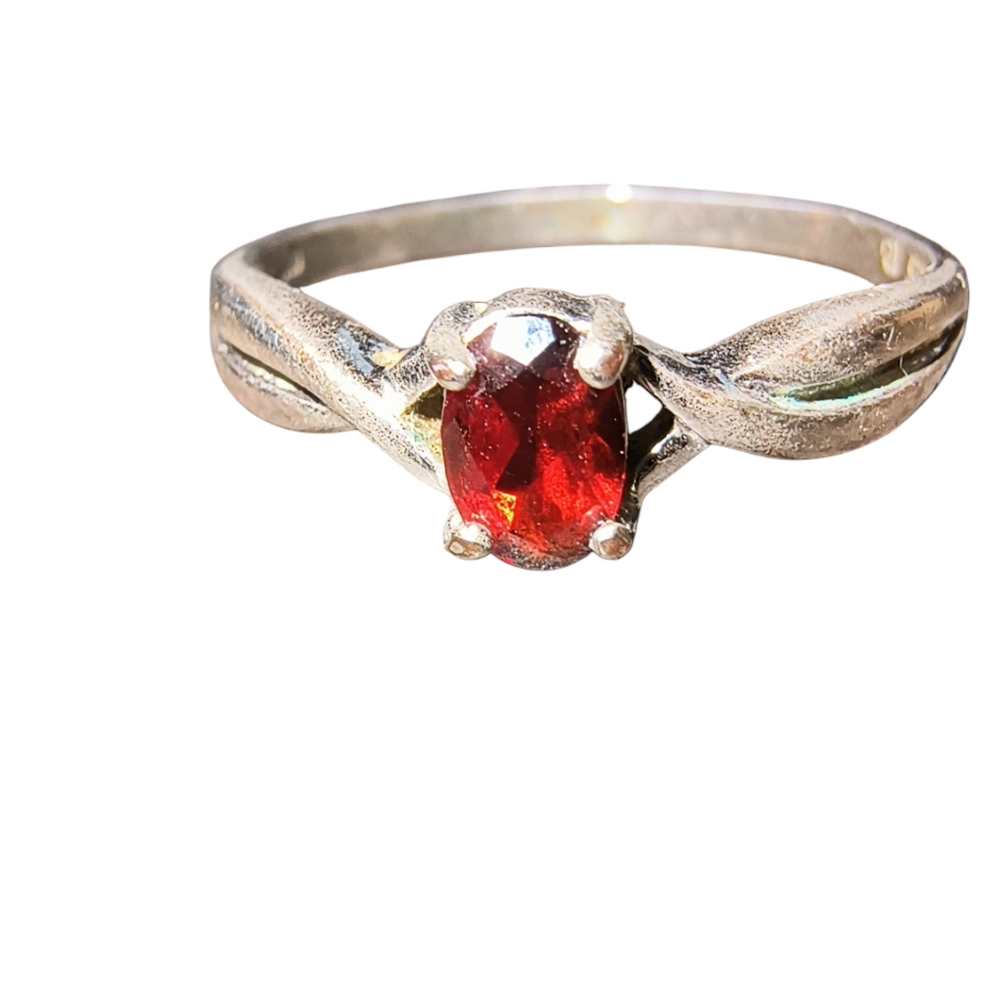 Garnet and Sterling Silver Slender Solitaire Stackable  Ring